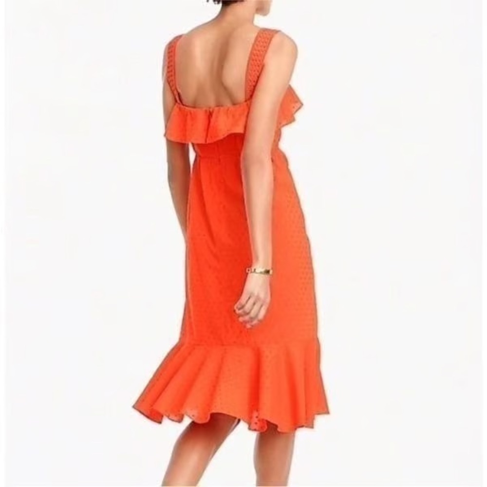 J. Crew Women’s Orange Eyelet Ruffle Midi Dress Size 8 Tall Sleeveless Summer - Picture 3 of 12